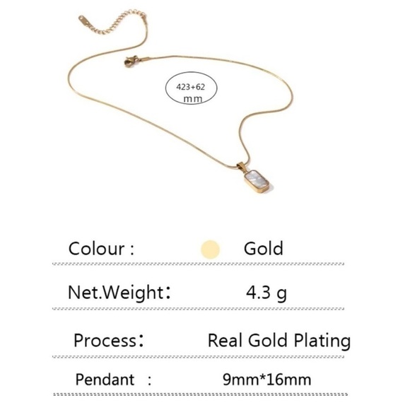 NEW 18k gold plated double sided white shell black enamel rectangular necklace - Picture 5 of 13